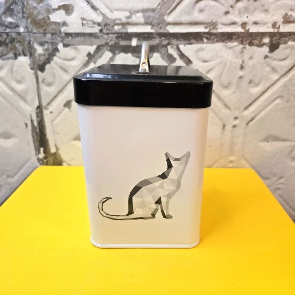 Cat Treat Storage Container in a Geometric Cat Design
